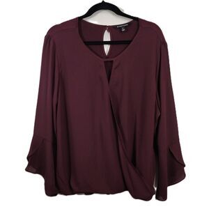 41 Hawthorn Burgundy Blouse XL Bell Sleeve Keyhole Neck Flowy Career Top